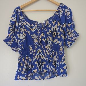 Sienna Sky Top Women's Large Blue Floral Fairiecore Feminine Summer